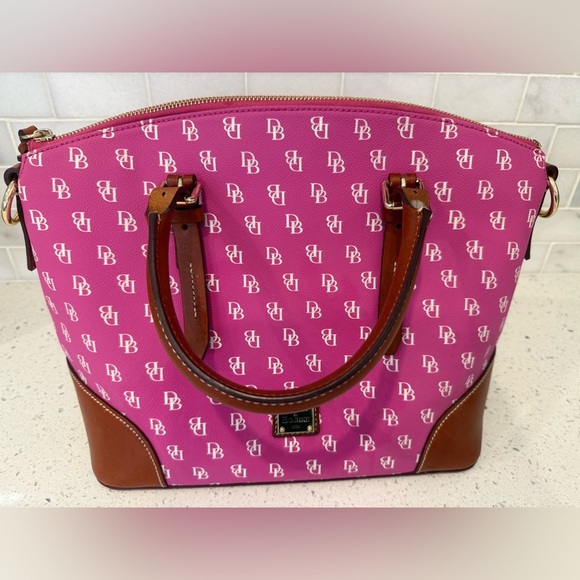 Dooney & Bourke Handbags - Dooney & Bourke Pink Tote with Brown Leather Trim